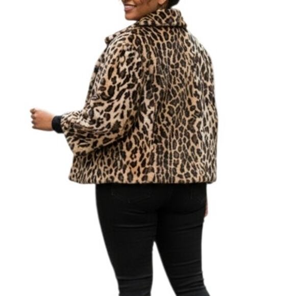 Lane Bryant Leopard Short Jacket 3/4 Sleeve Tan Black Plus Size 24 Chic Edgy - Picture 8 of 14